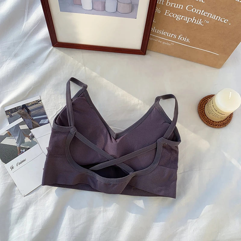 Women Tube Top Seamless Bra Crop Top Solid Color Sports Sexy Lingerie Active Bra Tops Underwear With Removable Pads