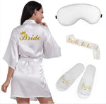 4pc set of glitter gold bride satin short bride robe slippers bridal sash peignoir women Bridal Party 2019 kimono robe