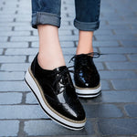 Spring Women Platform Shoes Woman Brogue Patent Leather Flats Lace Up Footwear Female Flat Oxford Shoes For Women erf56