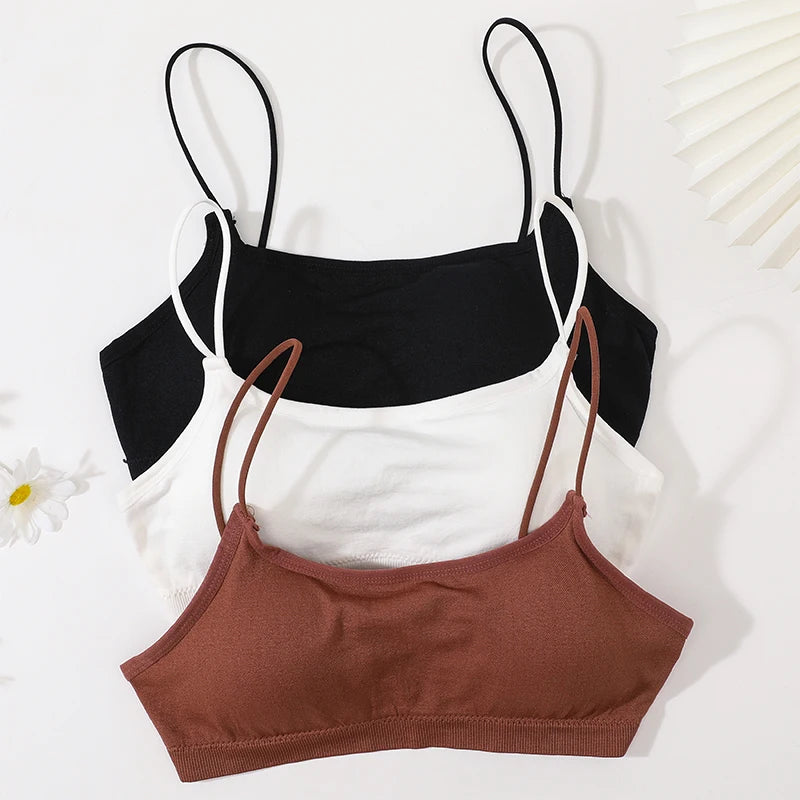 Women Low Back Crop Top Push Up Bras Seamless Underwear Thin Strap Camisole Sexy Lingerie Female Backless Bralette Tanks Top
