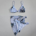 Marble Print V-Bar Underwired Bikini Women Swimsuit Female Swimwear Three-pieces Bikini Set Push Up Bathing Suit Beach Sarong