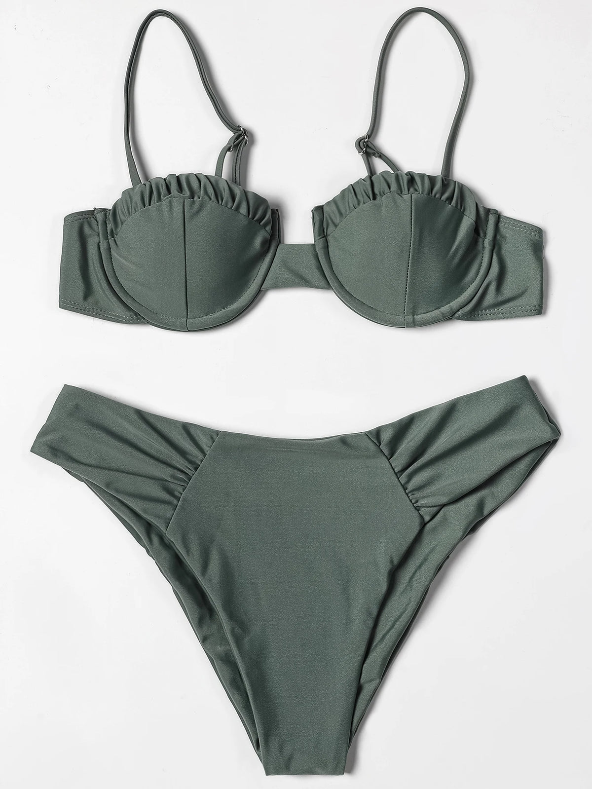 ZTVitality Solid Swimwear Women 2025 Newest Push Up Sexy Bikini Padded Bra Underwire Mid Waist Folds Swimsuit Brazilian Biquini