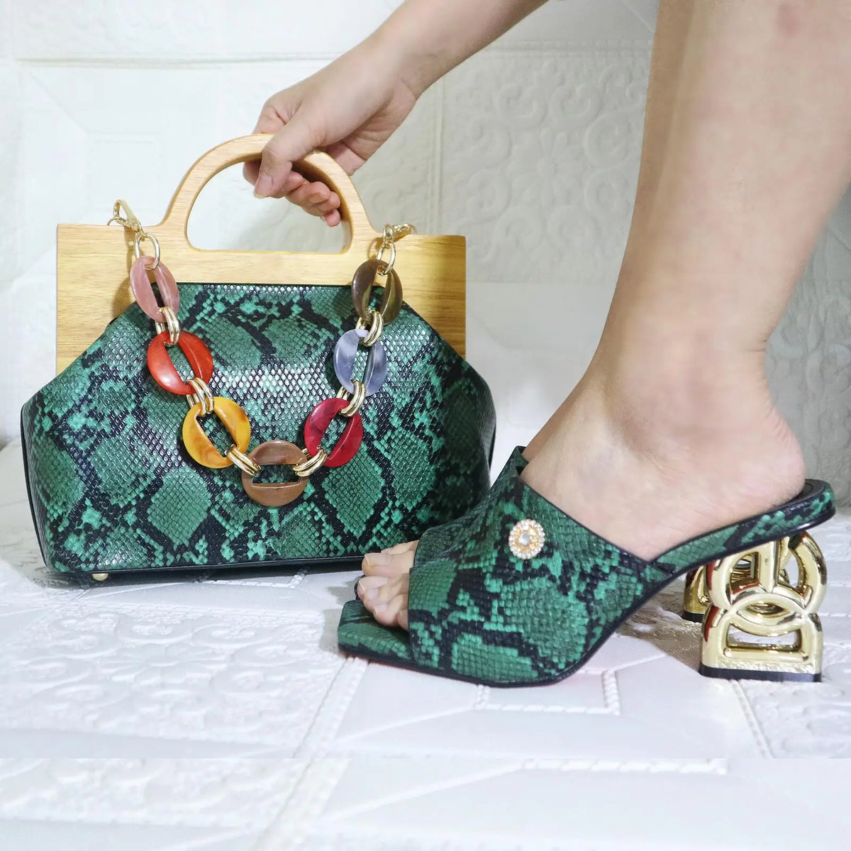 Doershow new come Matching Women Shoe and Bag Set Decorated green Nigerian Shoes and Bag Set Italy Shoes and Bag set 31-13