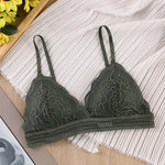 Women Bralette Sexy Lingerie French Style Lace Bra Triangle Cup Brassiere V-neck Solid Color Adjustable Underwear Padded Bra