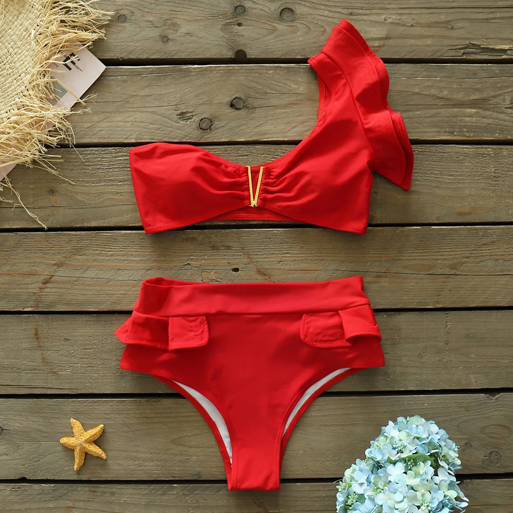 Two-Pieces Women Floral 2025 Push-Up Padded Bra Ruffles Bandage Bikini Set Swimsuit Swimwear Bathing Suit Beachwear Biquini