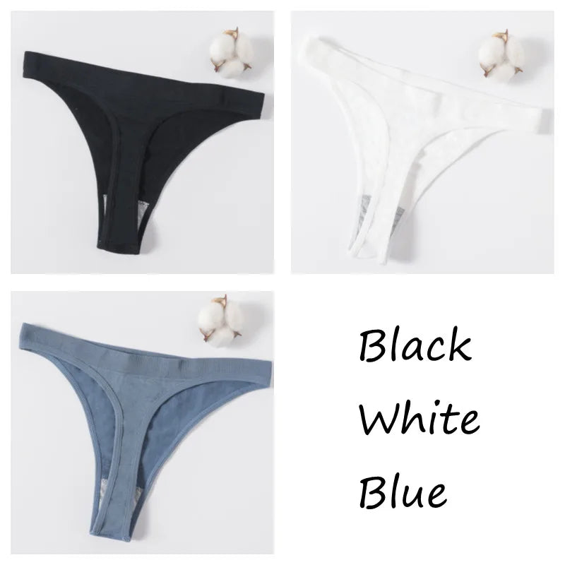 3Pcs/Set Women Brazilian Panties Low-Rise Thong Comfort T-back Underwear Sexy Lingerie High-Stretch Ｇ-string Multi Color M-XL