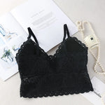 Women Full Floral Lace V-Neck Bralette One Size Scalloped Lace Wireless Camisole Bra Detachable Adjustable Thin Straps Lingerie