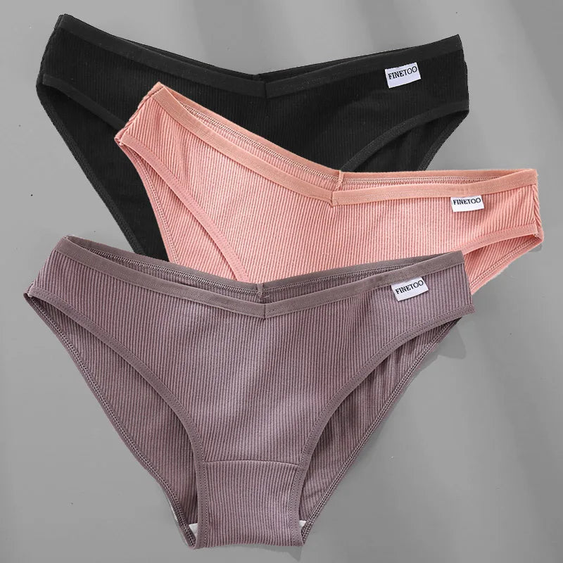 3PCS M-2XL Women Cotton Panties Briefs Female Sexy V Wasit Underwear Ladies Underpants Pantys Girls Plus Size Intimates Lingerie