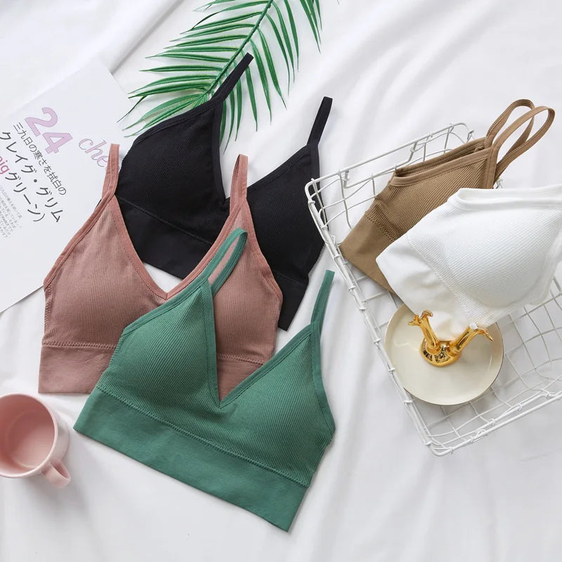3Pcs/Set Women Sexy Crop Tops Seamless Bra Female Streetwear Sport Crop Top Tee Solid Color Underwear Lingerie Push Up Bra