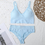 Women Sports Bra And Panties Set Seamless Bra U-Back Crop Top High Rise G-String Panties Thongs Underwear Sexy Lingerie Set