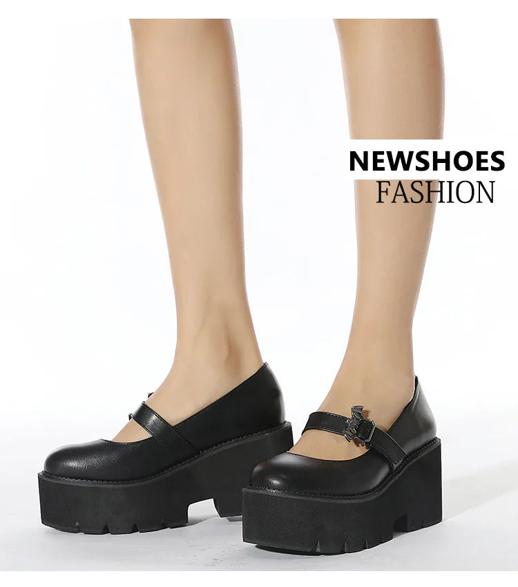 Spring Autumn Chunky Heel Vintage Lolita Shoes Women Platform Shoes Mary Jane Buckle Strap School Shoes For Girls Blackty7