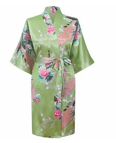 Wholesale Flower&Peacock Kimono Bathrobe Women Satin Soft Sleepwear Sexy Mini Bride Bridesmaid Wedding Robe Dressing Party Gown