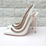transparent PVC women's high heels, 12cm 10cm 8cm thin heels, no shoelaces, toe, Party disco shoes, black, size 33-45