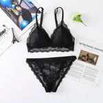 Women Lace Bra And Briefs Set Backless Bralette Solid Color Underwear Wireless Lace Bra Top Sexy Lingerie Set Female Intimates
