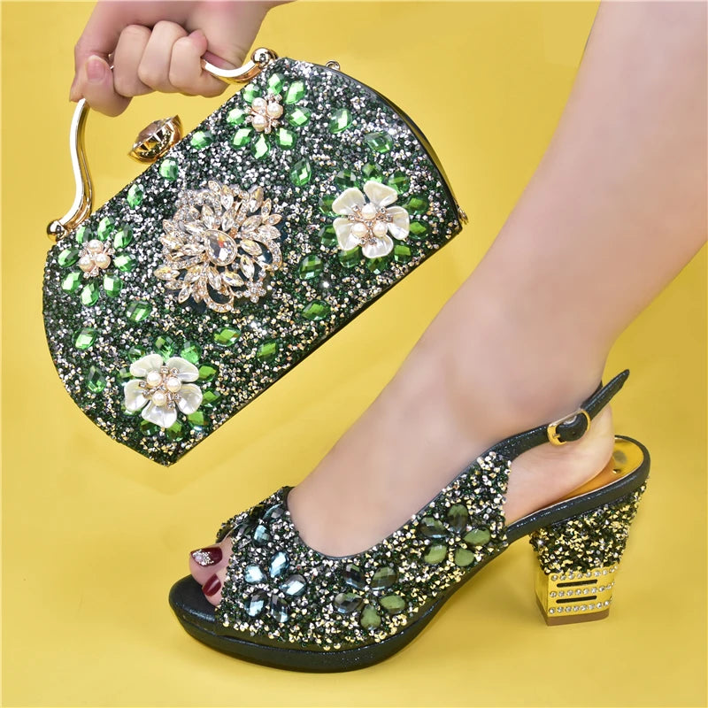 Doershow Italian orange Shoes And Bag Sets For Evening Party With Stones Italian Leather Handbags Match Bags! !HUK1-32