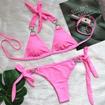 Luxury Rhinestones Bikin 2026 New Women Solid Red Blue Bandage Cross Diamond Thong Swinsuit Beach Bathing Suit Swimwear Biquini