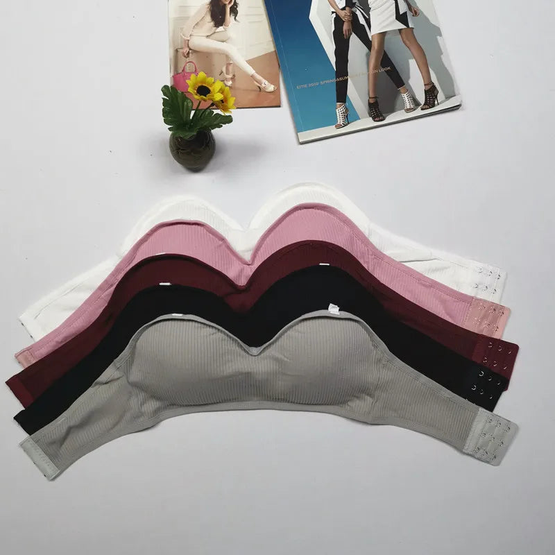 Strapless Bra Tube Top Women Crop Top Non-wire Invisible Bra 3/4 Cup Underwear Sexy Lingerie Cotton Bandeau Bra Removable Pads