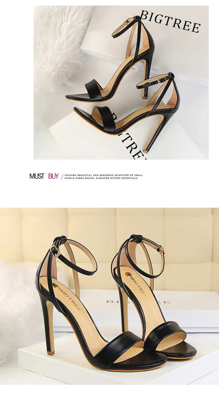 BIGTREE Shoes 11 cm High Heeled Sandals Women Summer Shoes Stiletto High Heels Open toed hollowed out Women Sandals Party Shoes