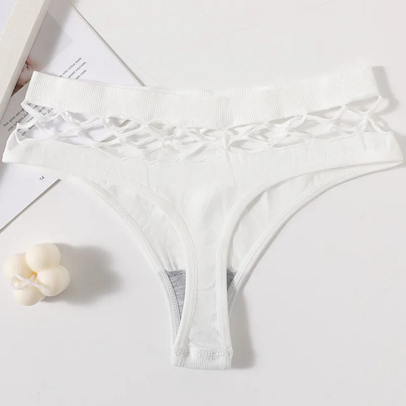 2Pcs/Set Seamless Thongs Panties Women High Rise Underwear Sexy Lingerie Bottoms Female Underpants Hollow G-String Pantys M-L