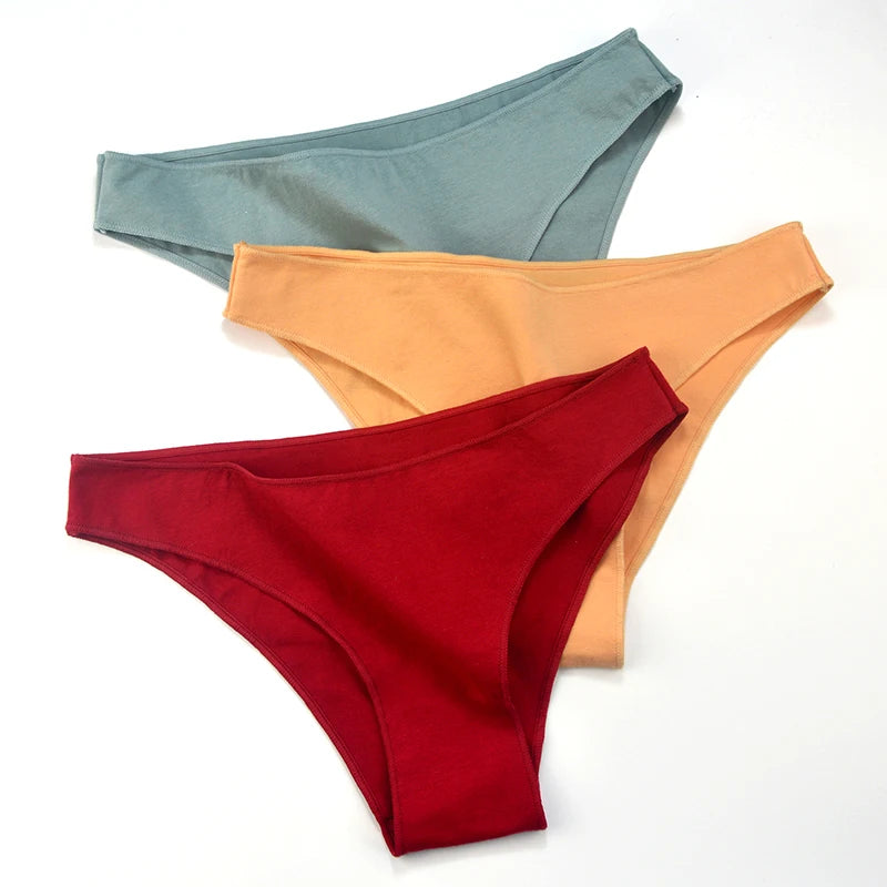 5Pcs/Set Cotton Classic Panties Women Low Rise Briefs Solid Color Breathable Underwear Sexy Lingerie Intimates Underpants M-XXL