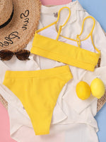 Sexy Solid Yellow Bikini 2026 Mujer High Cut Pleate Women's Swimsuit Separate Beach Bathing Suit High Waist Swimwear Biquini New