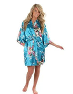 Wholesale Flower&Peacock Kimono Bathrobe Women Satin Soft Sleepwear Sexy Mini Bride Bridesmaid Wedding Robe Dressing Party Gown