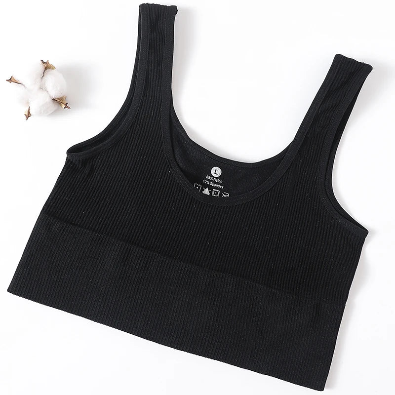 Women Crop Top Seamless Underwear Ribbed Bralette O Neck Bra Tops Female Bra Crop Top Fashion Tanks Top Streetwear Camisole