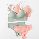 Women Seamless Bra And Panties Set High Rise Thongs Non-wire Sports Bra Comfy Brassiere Female Underwear Sexy Lingerie Set