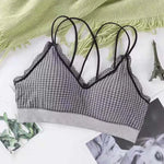 Gingham Lace Cross-Back Bralette Wireless Wrap Bra Sexy Lingerie Stretchy Beauty Cross Back Underwear Plaid Lace Trim Tube Bra