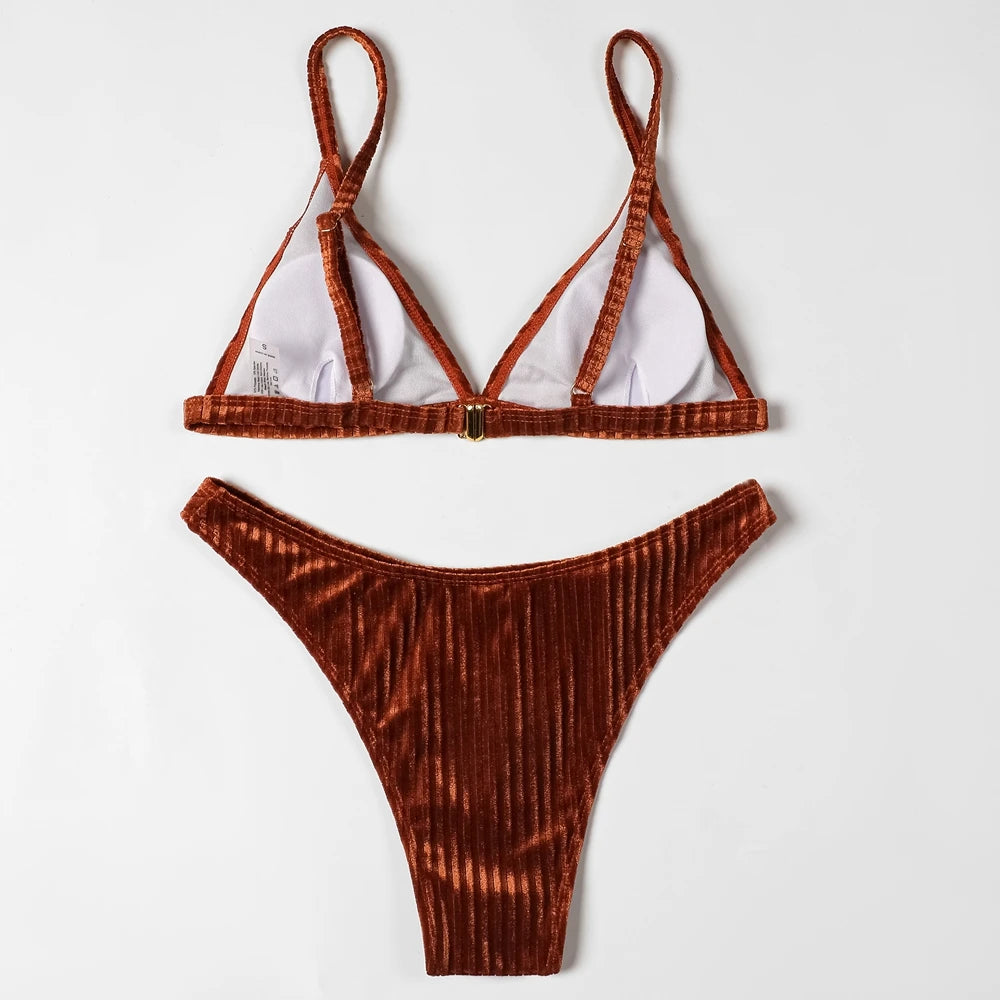 ZTVitality Sexy Push Up Bikini 2025 Hot Sale Straps Padded Bra Pit Strip Velvet Swimsuit Female High Leg Swimwear Women Biquini