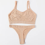 Women Seamless Bra And Panties Set Low Waist Thongs Female Comfort Non-wire Brassiere Sports Ribbed Underwear Set Sexy Lingerie