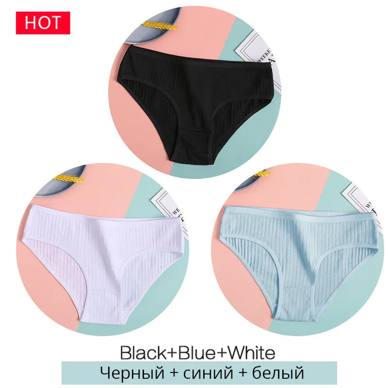 FINETOO 3PCS/Set Women's Underwear Cotton Panty Sexy Panties Female Underpants Solid Color Panty Intimates Women Lingerie M-2XL