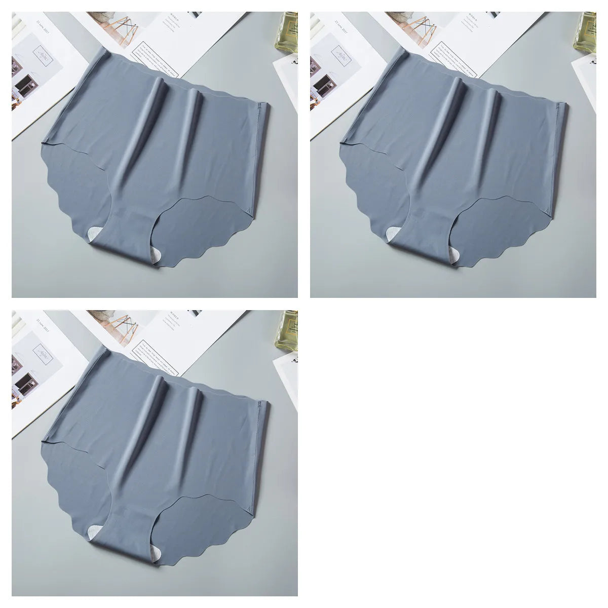3Pcs/Set Women Ice Silk Panties Wavy Trim Seamless Underwear High Waist Panty No Show Briefs Invisible Ladies Lingerie M-XXL