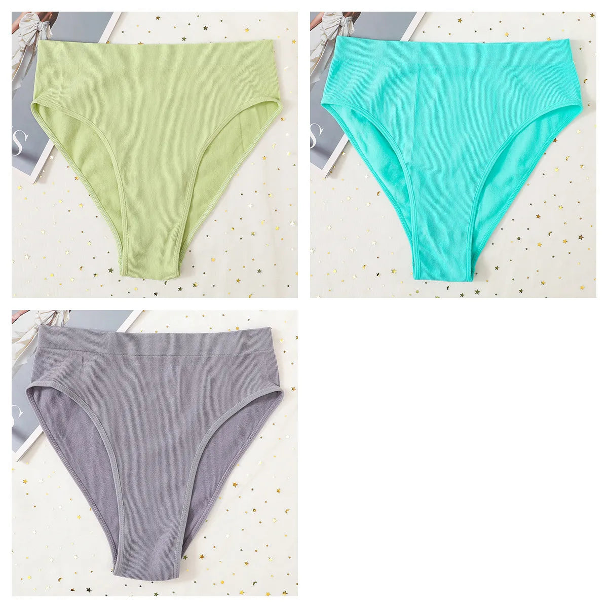 3Pcs/Set Seamless Panties Women High Waist Briefs High Cut Sports Bottom Underwear Female Stretch Rib Underpants Sexy Lingerie