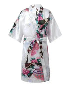 Girls Satin Kimono Robe Kids Sleepwear Peacock Flower Printed Children Bathrobe Nightgown Robe For Spa Party Wedding Birthday