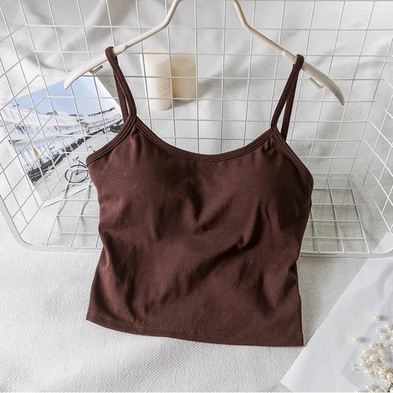 Women Crop Tops U-Back Tanks Top Female Cotton Underwear Summer Twist Back Cami Padded Top Beauty Back Removable Pads Camisoles