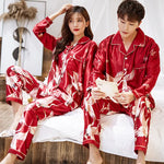 Lovers Print Dot Pajamas Set Couples Satin Pijamas Sleepwear Men&Women Causal Pyjamas Nightwear Plus Size 3XL 4XL Home Longewear