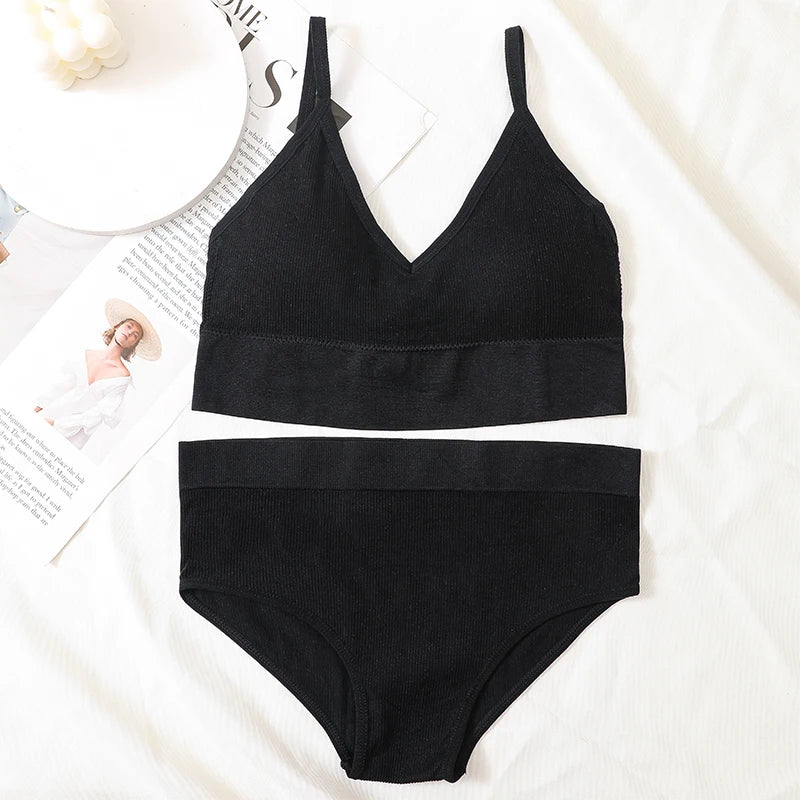 Women Bra And Panty Set Low Back Bra High Waist Briefs Female Sexy Lingerie Set Wire Free Brassiere Seamless Underwear Crop Top