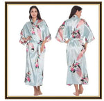 Half Sleeve Loose Style Woman Japanese Kimono Satin Silk Sleepwear Pajamas Peacock Spa Yukata Bathing Robe Lady's Long Dress