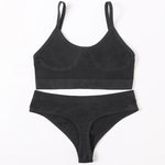 Women Seamless Bra And Panties Set U-Back Bralette Top Comfort Breathable Briefs Ribbed Sexy Lingerie Sports Underwear Set
