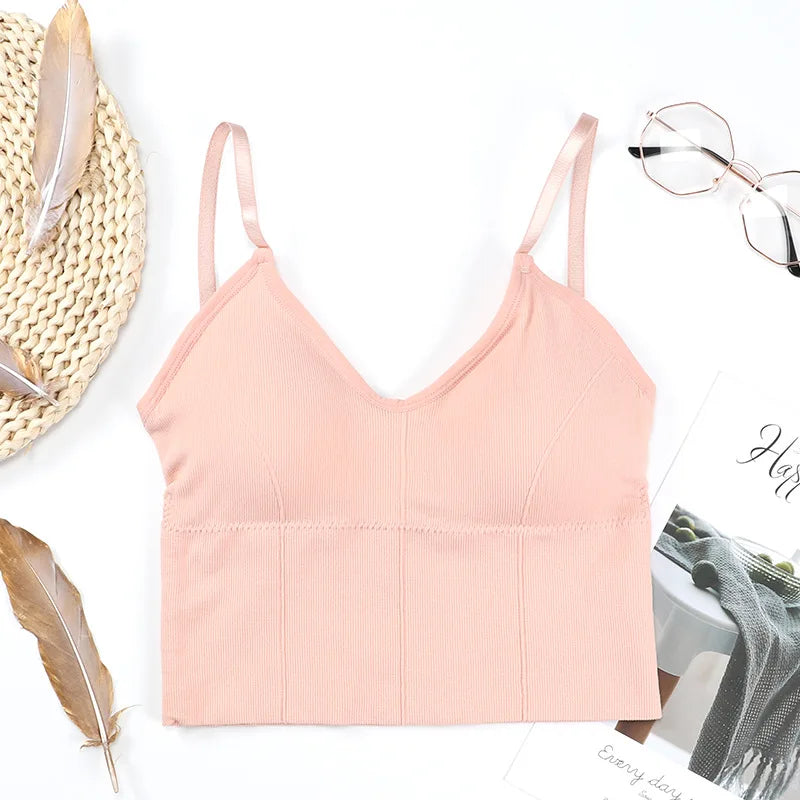 Women Tanks Top Low Back Crop Top Underwear Female Crop Sport Seamless Tops Sexy Lingerie Backless Removable Padded Camisole