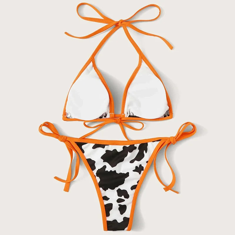 Sexy Leopard Bikini 2025 Halter Swimsuit Women String Swimwear Female Micro Bikini Set Brazilian Bathing Suit Push Up Swim Wear