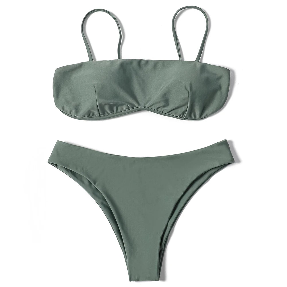 ZTVitality Solid Sexy Bikini 2022 New Arrival Padded Bra Mid Waist Swimsuit Women Swimwear Brazilian Bathing Suit Beach Wear S-L