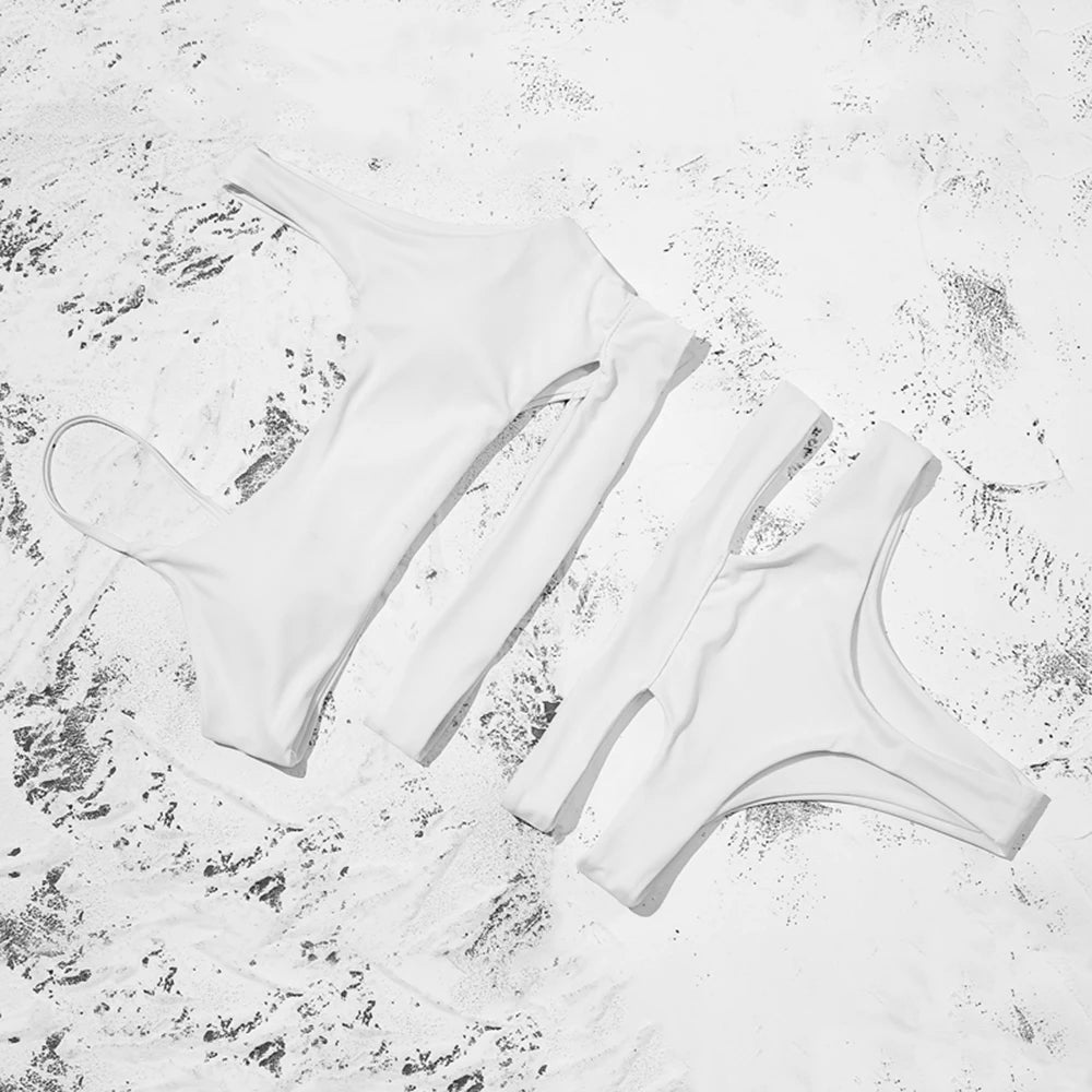 ZTVitality Solid Sexy Bikinis High Waist Bikini 2021 Hot Sale Asymmetry Straps Hollow Out Swimsuit Female Swimwear Women Biquini