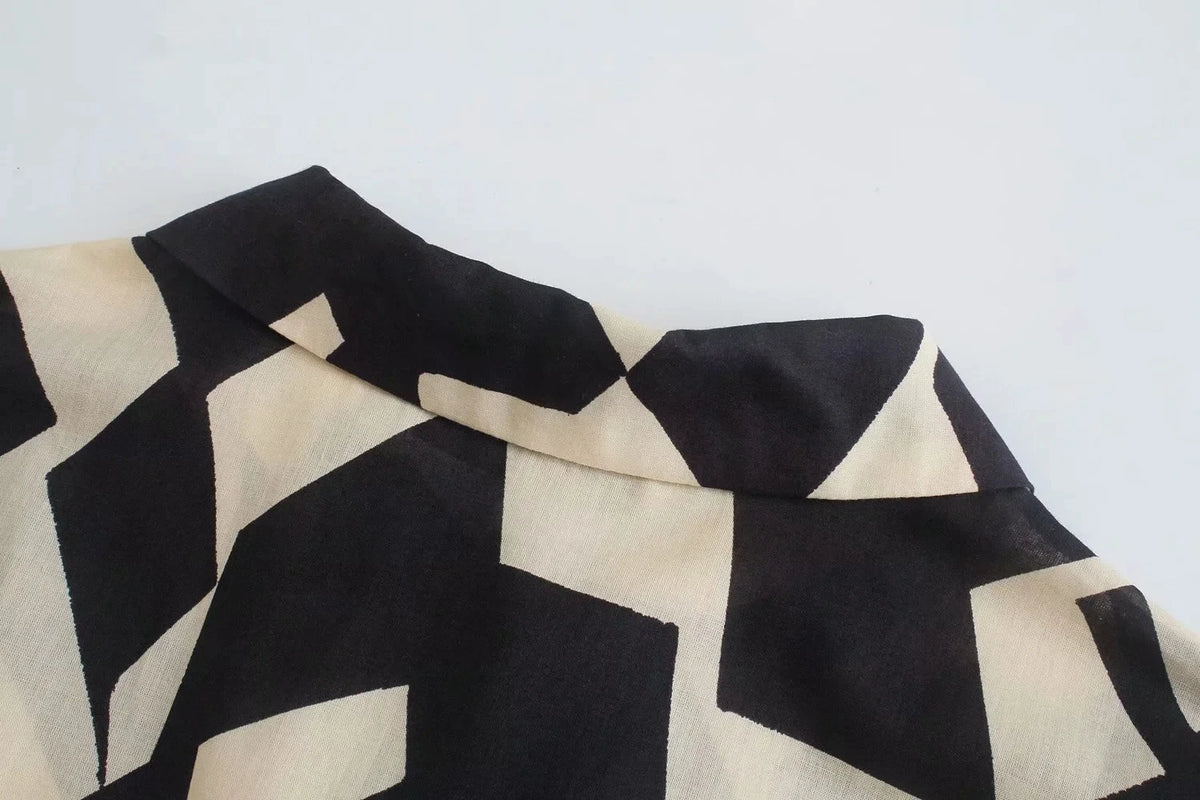 Foridol Geometric Print Black Shirt Dress Casual Elegant Autumn Winter Women's New Dress Vestidos Robe Femme Long Sleeve Dress