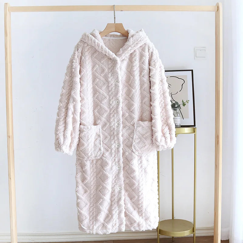 Winter Couple Flannel Pajamas Set Long Thickened Suit with Long-Sleeved Hooded Tops And Pants for Men /Women Home Comfort Wear