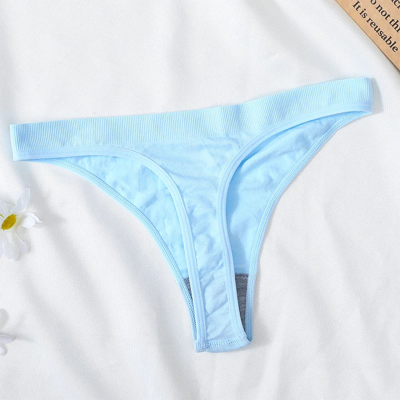 5Pcs/Set Women Brazilian Panties High Waist Thongs G-string Female Underpants Solid Color T-back Underwear Sexy Lingerie M-XL