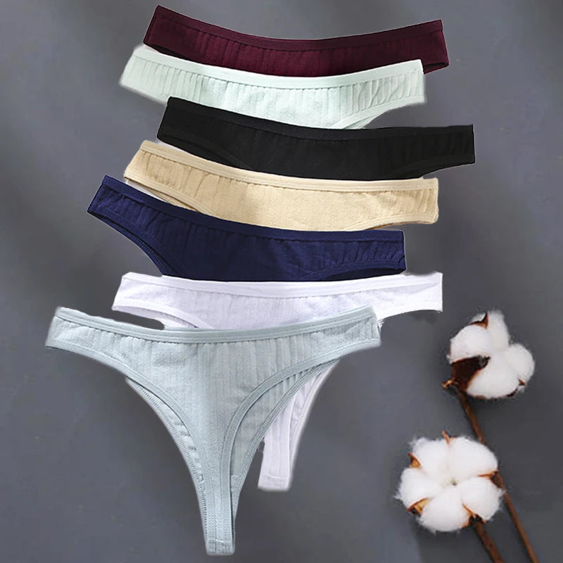3Pcs/Set Women Cotton G-String Panties Female Low Rise Thongs Ladies Sexy Bikini 7 Solid Color Girl Soft M-XL Intimates Lingerie