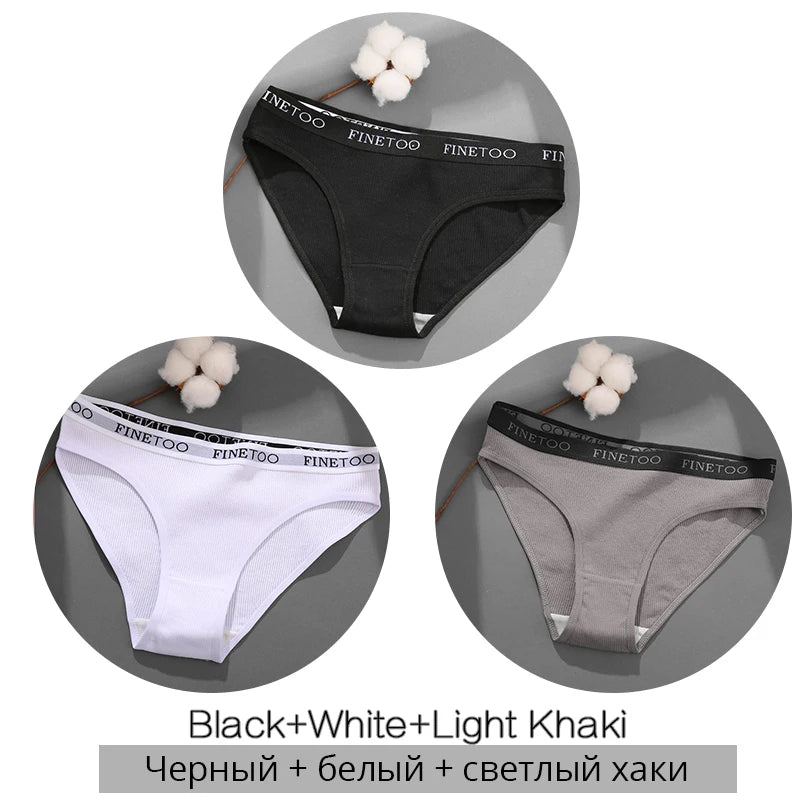 FINETOO 3PCS/Set Women's Underwear Cotton Panty Sexy Panties Female Underpants Solid Color Panty Intimates Women Lingerie M-2XL