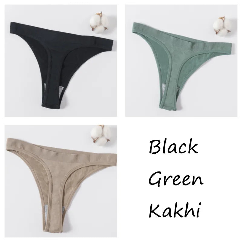 3Pcs/Set Women Brazilian Panties High Rise G-string Thongs Female Underpants Sexy Lingerie Sports Seamless Underwear M-XL T-Back